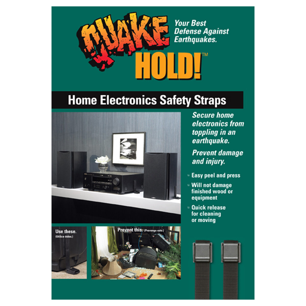 QuakeHOLD! Home Electronic Safety Strap-Black